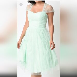 Unique Vintage Mint Green Polka Dot Dress